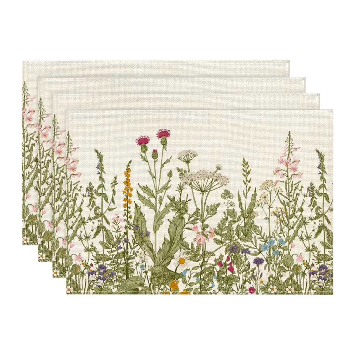 VIKAMA Sommer-Tischsets in Weiß mit Vintage Kräuter- und Wildblumenmuster, rutschfeste und hitzebeständige Platzdeckchen zur Tischdekoration - Bild 2
