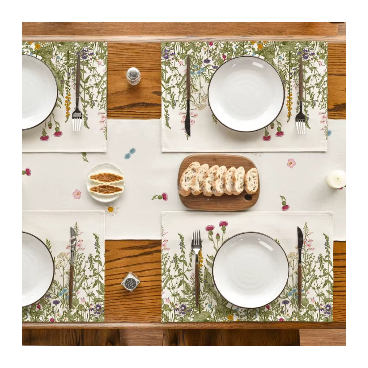 VIKAMA Sommer-Tischsets in Weiß mit Vintage Kräuter- und Wildblumenmuster, rutschfeste und hitzebeständige Platzdeckchen zur Tischdekoration - Bild 3