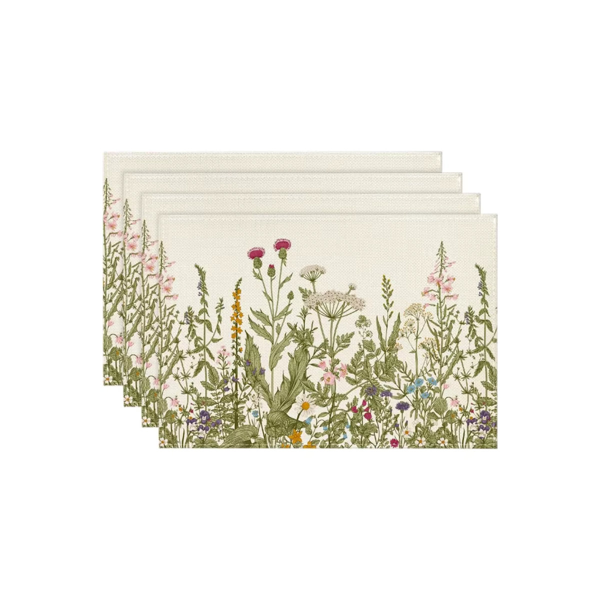 VIKAMA Sommer-Tischsets in Weiß mit Vintage Kräuter- und Wildblumenmuster, rutschfeste und hitzebeständige Platzdeckchen zur Tischdekoration - Bild 7