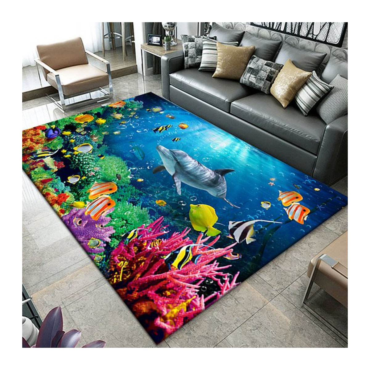 VIKAMA Sommer Tropischer Unterwasserteppich, mehrfarbig, dekorativer schmutzabweisender Teppich für Wohnzimmer und Zimmer - Bild 1