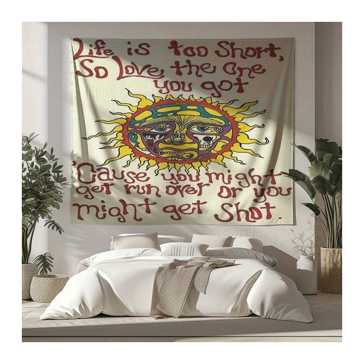 VIKAMA Sonnentapich mit handgeschriebenem Slogan und buntem Smiley-Gesicht in Mehrfarbig für Wohnzimmer und Schlafzimmer - Bild 1
