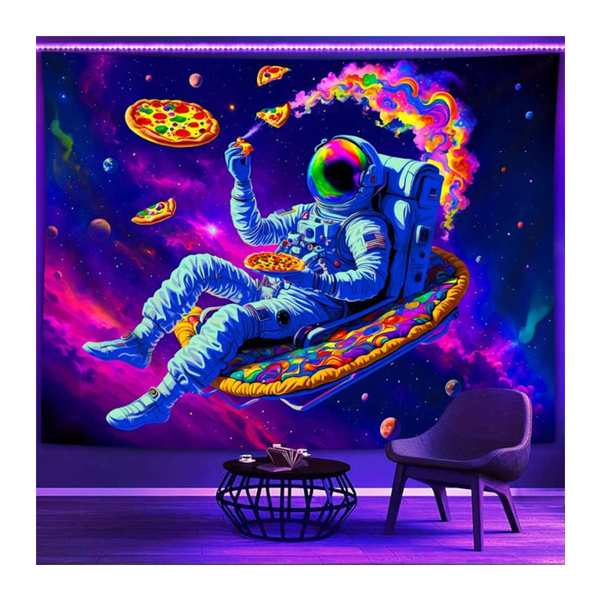 VIKAMA Space Pizza Wandteppich mit Astronauten-Design in Mehrfarbig, B/H: 60 x 40 cm - Bild 1