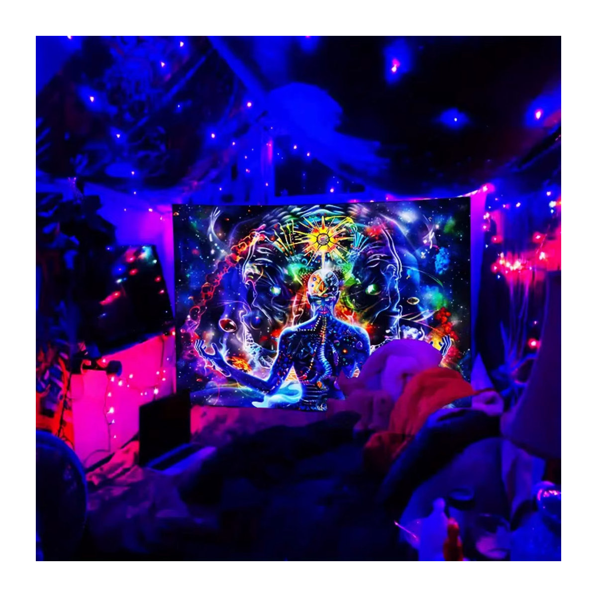 VIKAMA Spiritueller kosmischer Wandteppich in Mehrfarbig mit geometrischem Bohemian-Design für deinen Meditationsraum, Breite: 60 cm, Höhe: 40 cm - Bild 2