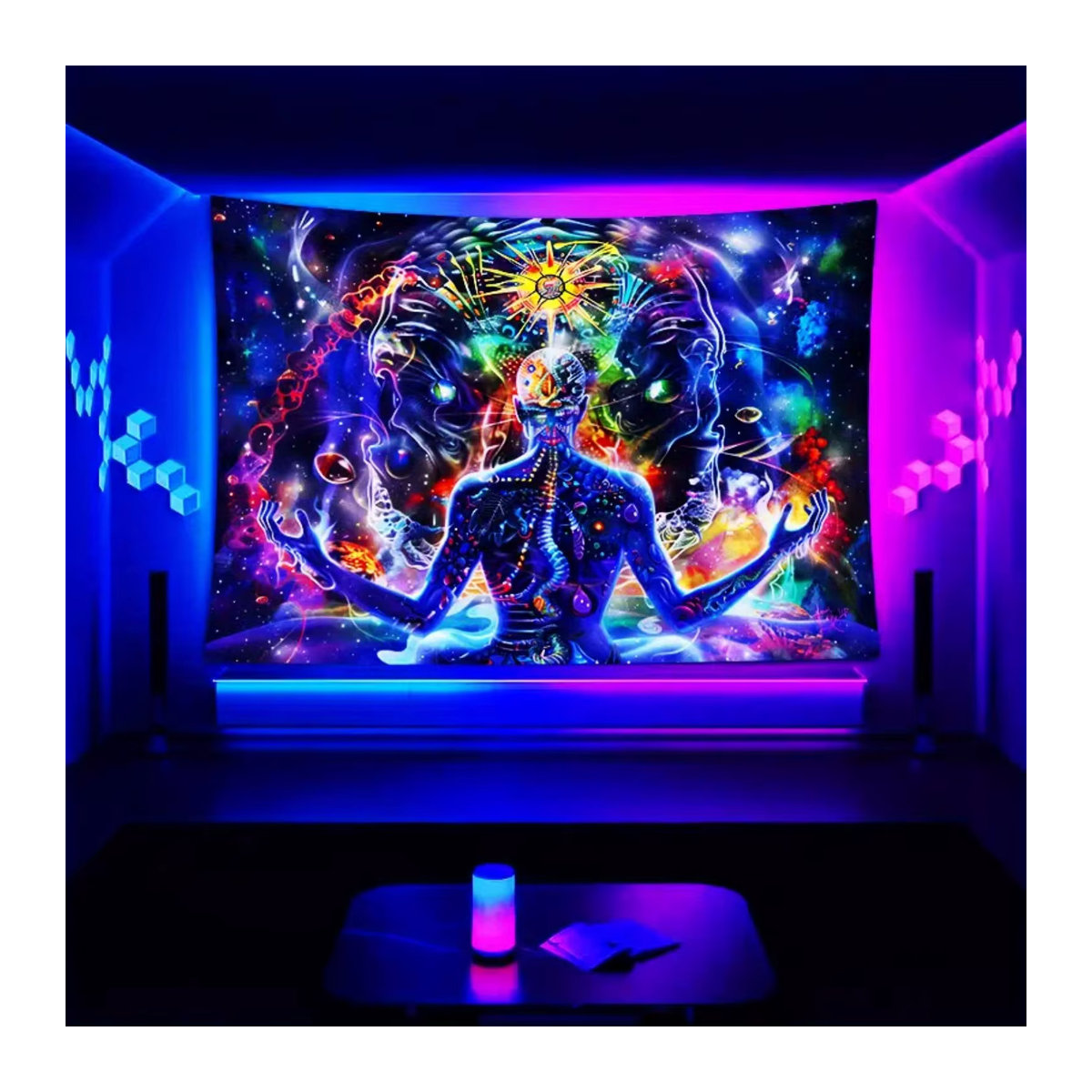 VIKAMA Spiritueller kosmischer Wandteppich in Mehrfarbig mit geometrischem Bohemian-Design für deinen Meditationsraum, Breite: 60 cm, Höhe: 40 cm - Bild 4