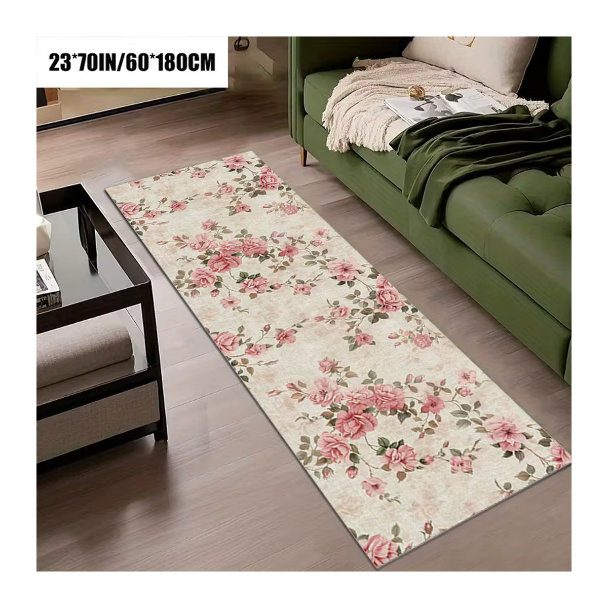 VIKAMA Spring Garden Floral Masterpiece Teppich mit botanischem Blumenmuster in Grün und Mehrfarbig, rutschfester Deko-Teppich für deinen Eingangsbereich - Bild 2