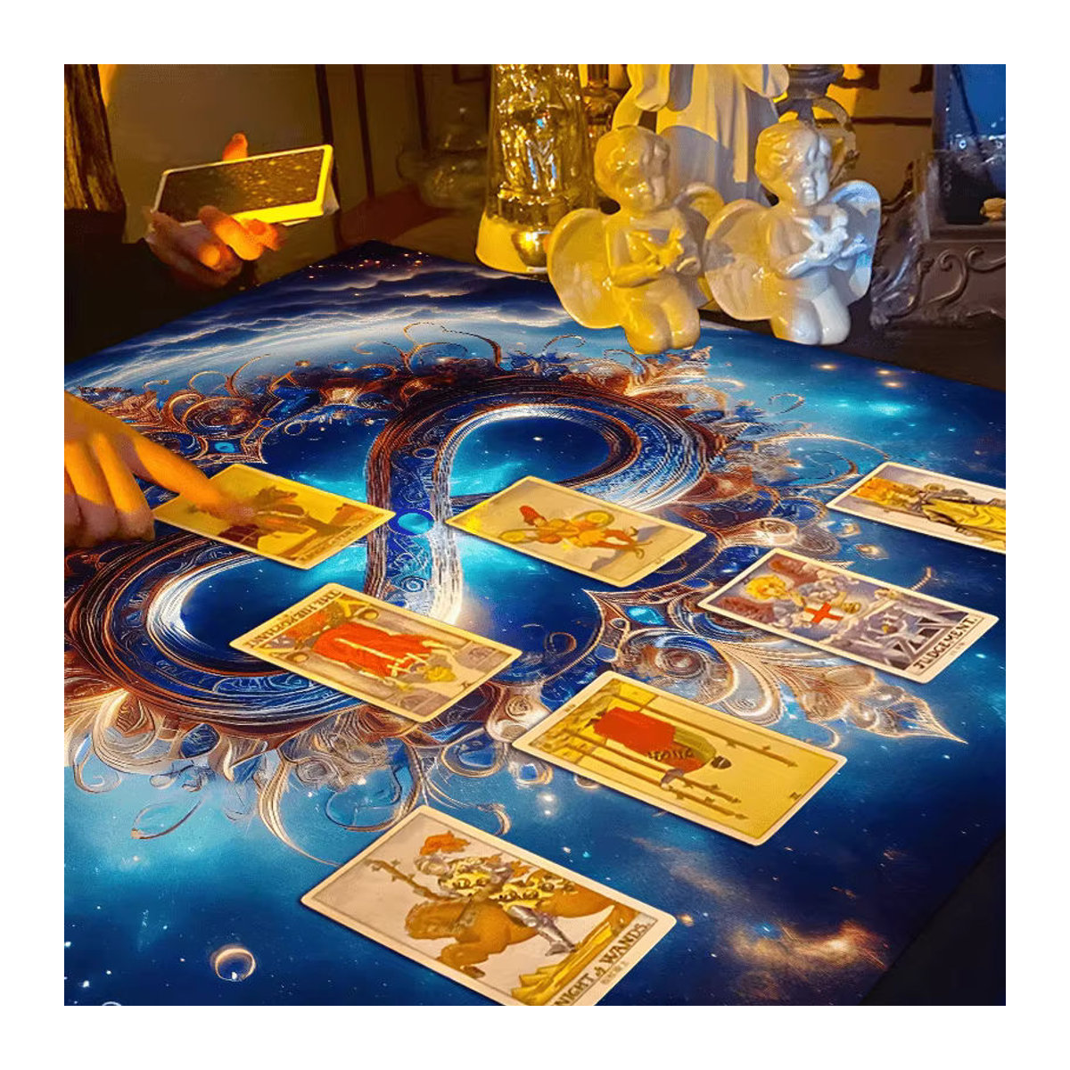 VIKAMA Sternenhimmel Tapete in Blau und Gold mit floralem Edelstein- und Nebel-Design - Bild 1