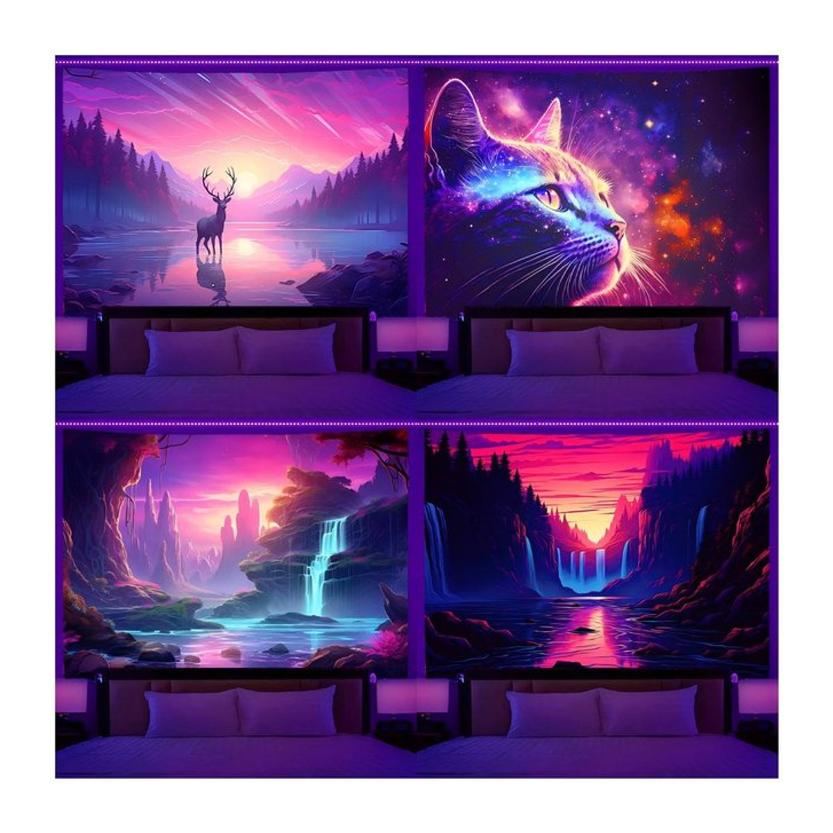 VIKAMA Surreal Fantasy Wandteppich im Cyberpunk-Stil, mehrfarbig, B/H: 90 x 60 cm - Bild 1