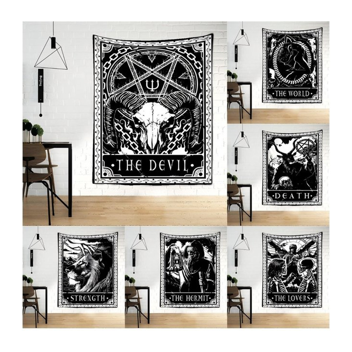 VIKAMA Tarot Wandteppich in Schwarz, moderner skandinavischer Stil, abstraktes Design für Wohnzimmer und Schlafzimmer, B/H: 60 x 90 cm - Bild 1