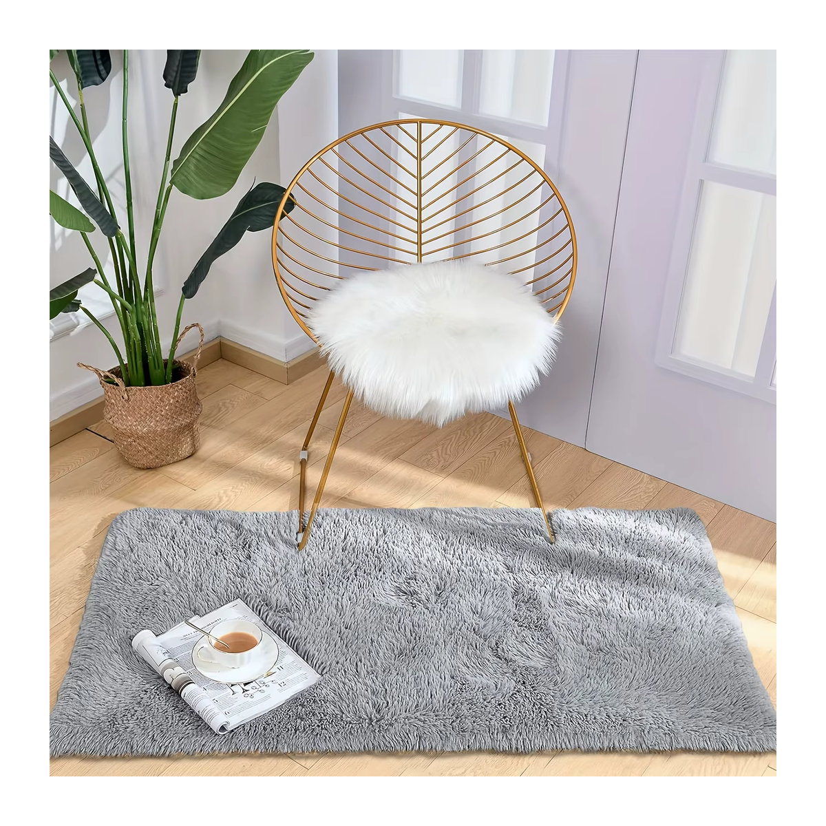 VIKAMA Teppich aus Seide und Wolle in Weiß im skandinavischen Design für Wohnzimmer und Schlafzimmer - Bild 3