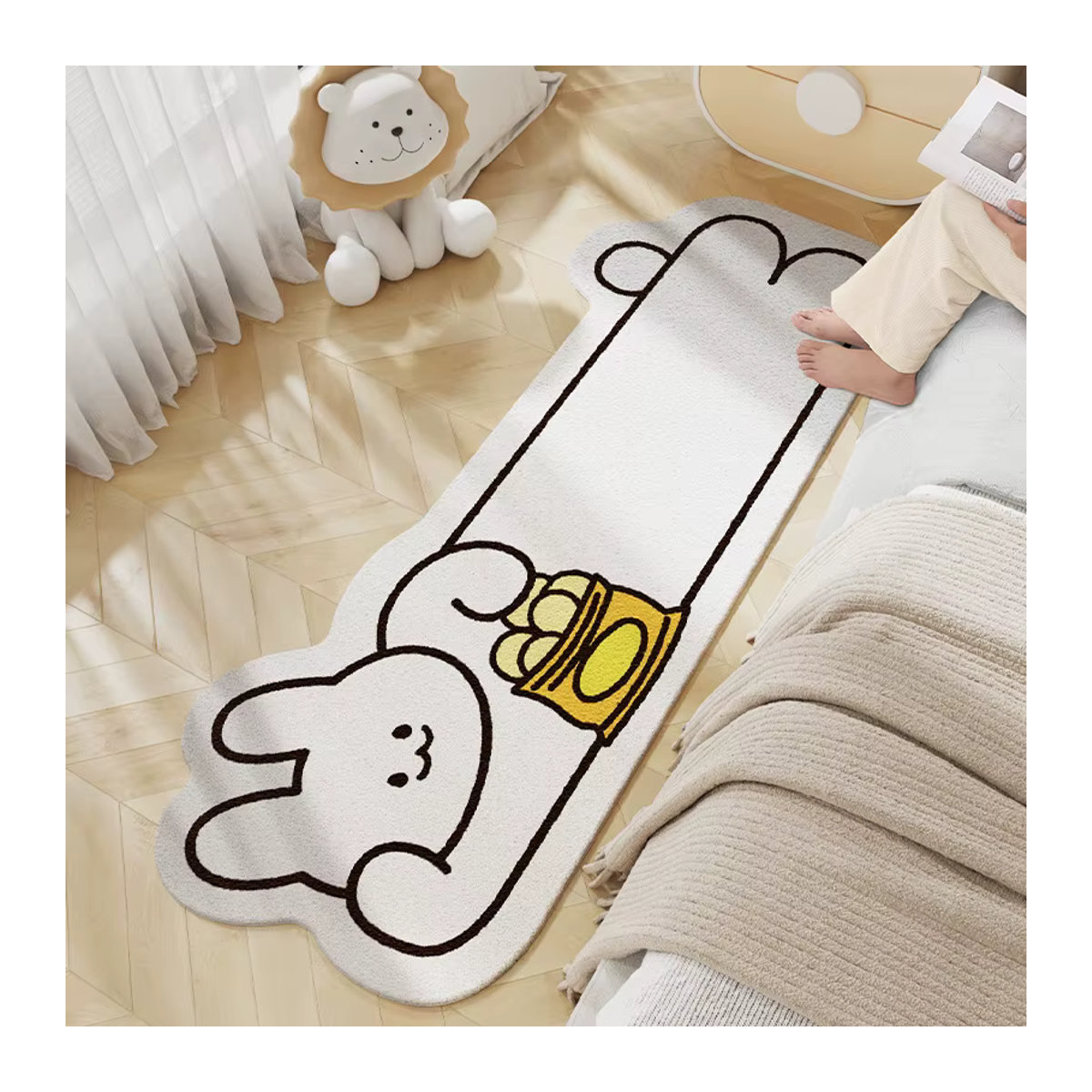 VIKAMA Teppich im Cartoon-Stil aus Kunstkaschmir in Weiß für Wohnzimmer, Kinderzimmer oder das Arbeitszimmer - Bild 2
