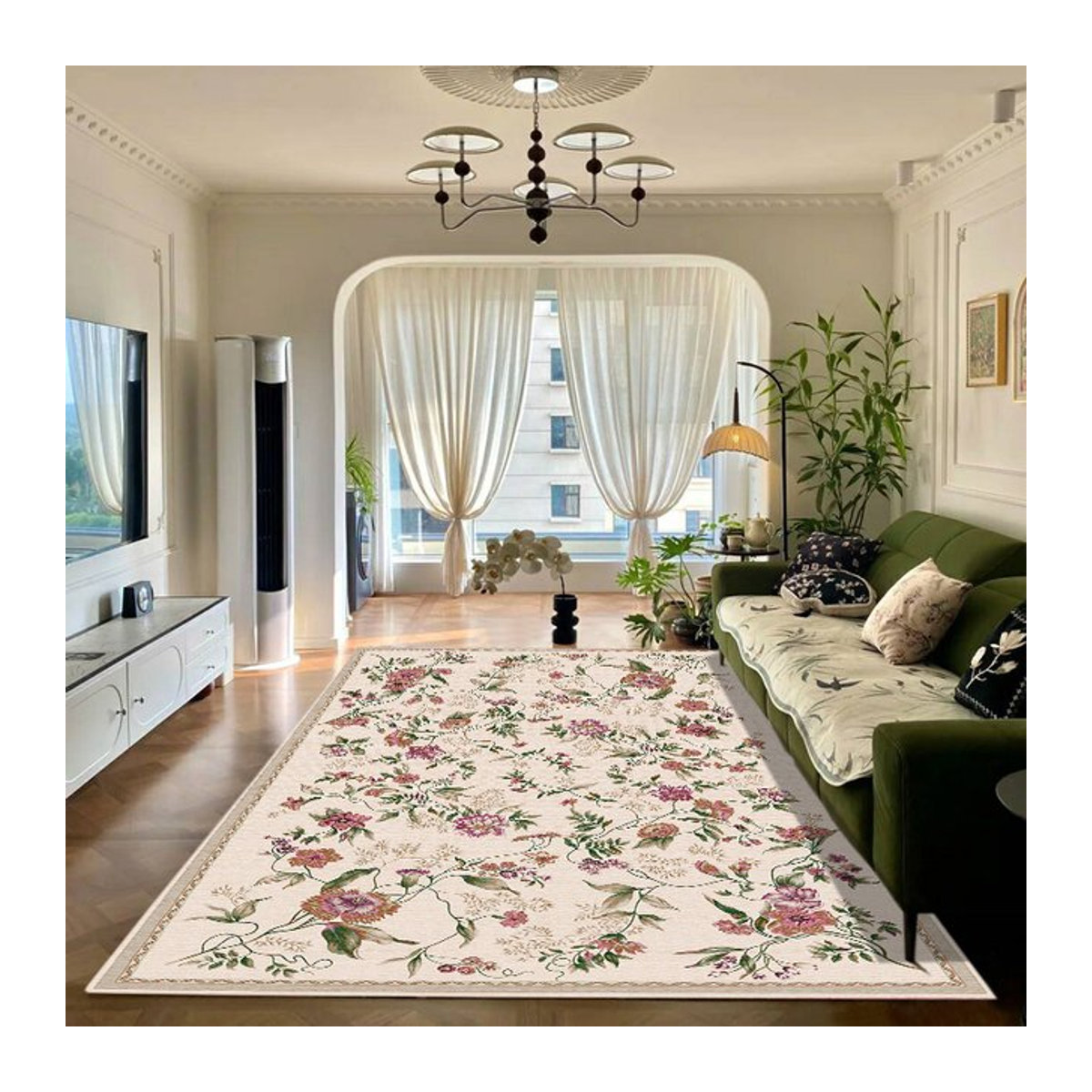 VIKAMA Teppich im Landhausstil in Weiß mit Print als rutschfeste Bodenmatte für Wohnzimmer und Schlafzimmer - Bild 1