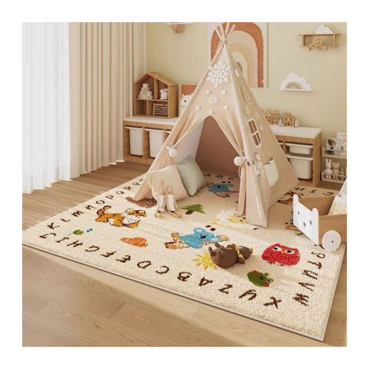 Vikama Teppich in Creme mit niedlichem Cartoon-Design aus weichem Imitations-Kaschmir für Kinderzimmer und Schlafzimmer - Bild 1