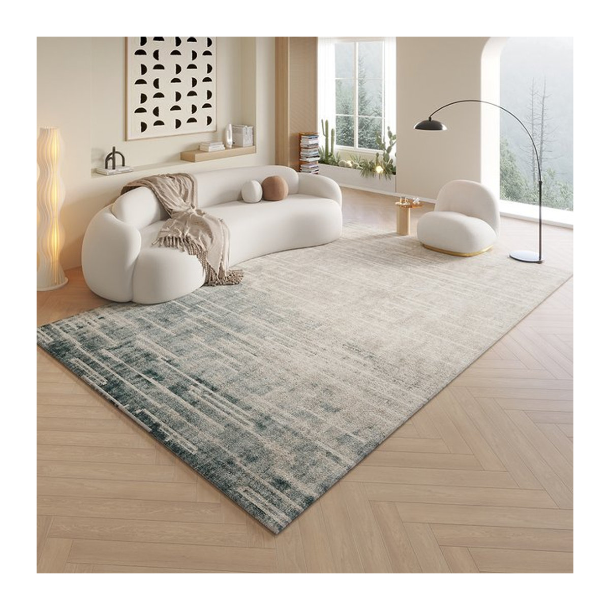 VIKAMA Teppich in Grau für Wohnzimmer, Schlafzimmer und Eingangsbereich mit rutschfester Unterseite und niedrigem Flor - Bild 1