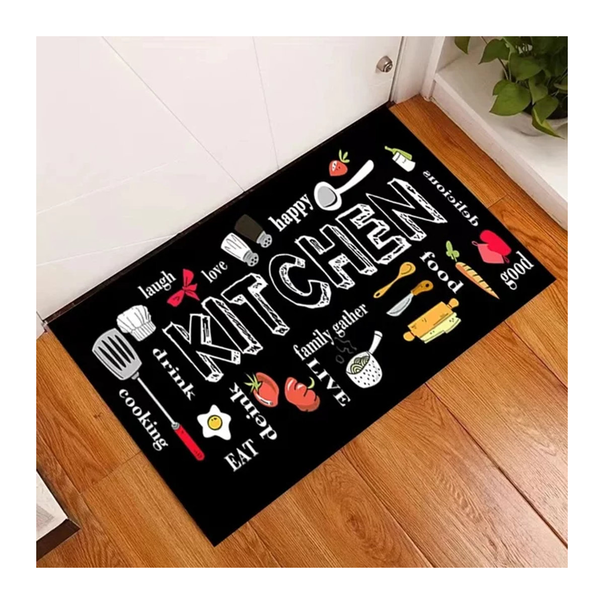 VIKAMA Teppich in Schwarz mit modernem Print, rutschfeste Bodenmatte für Wohnzimmer, Küche oder Schlafzimmer - Bild 1