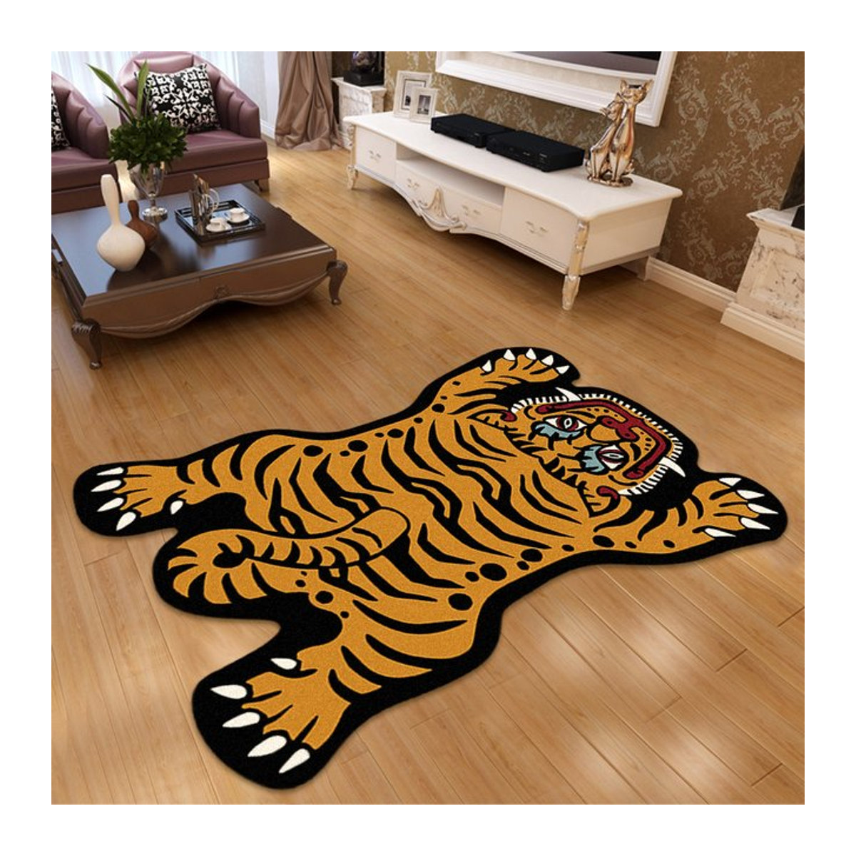 VIKAMA Teppich in Tiger-Optik, gelb, rutschfeste Fußmatte für Kinderzimmer und Wohnzimmer - Bild 1