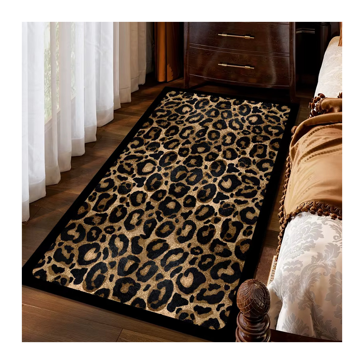 VIKAMA Teppich mit amerikanischem Leopardenmuster in Braun, schmutzabweisende Bodenmatte für Schlafzimmer und Korridor - Bild 1