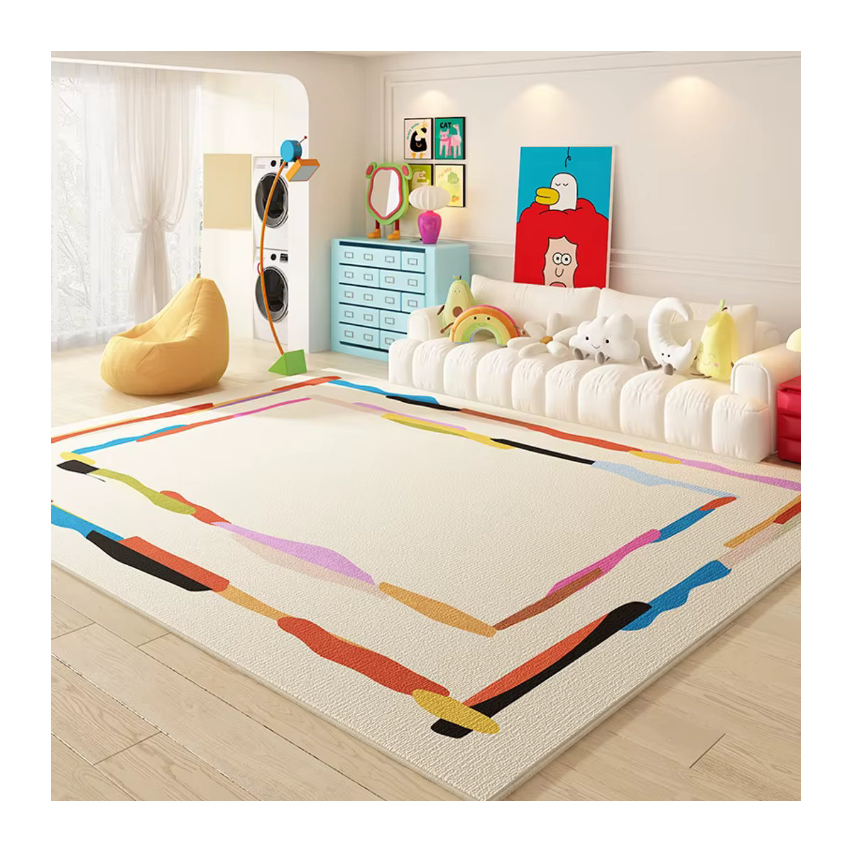 VIKAMA Teppich mit Cartoon-Design und Schleife in Weiß, rutschfest und tufted für Wohnzimmer oder Couchtisch - Bild 1