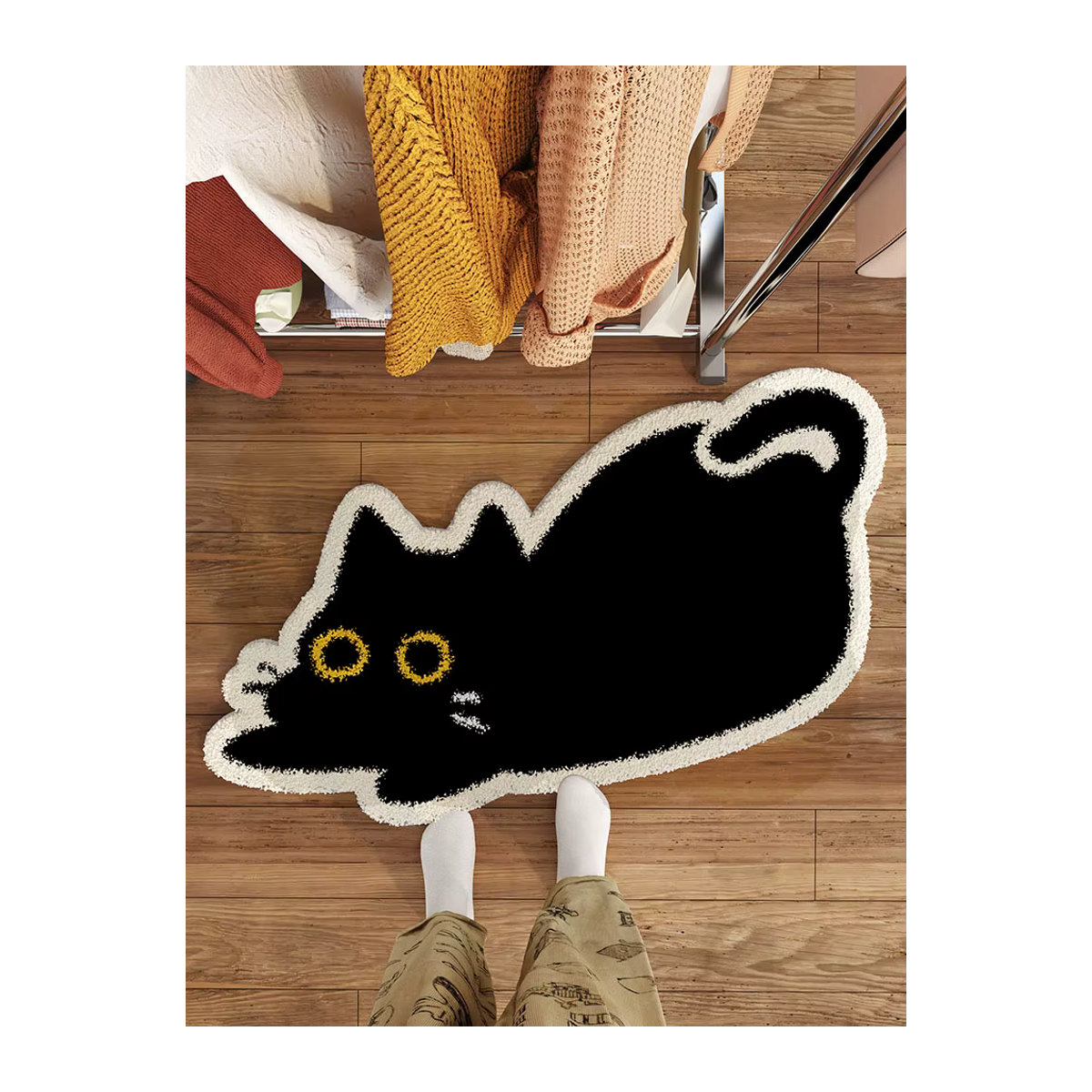 VIKAMA Teppich mit Cartoon-Gesicht in Schwarz und Weiß, rutschfeste und waschbare abstrakte Fußmatte für Kinderzimmer und Wohnräume - Bild 2