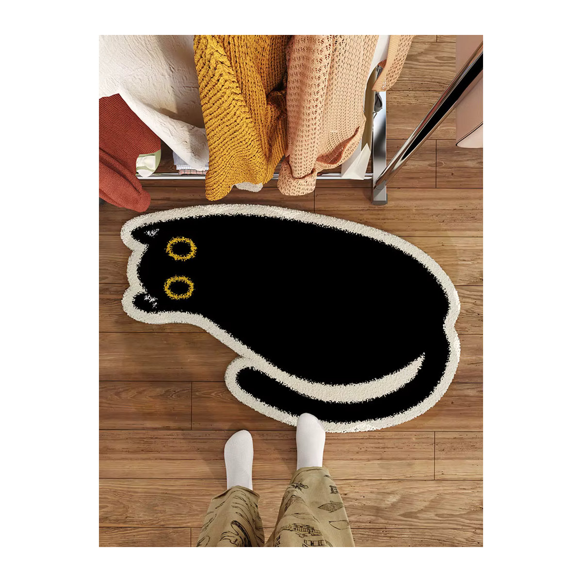 VIKAMA Teppich mit Cartoon-Gesicht in Schwarz und Weiß, rutschfeste und waschbare abstrakte Fußmatte für Kinderzimmer und Wohnräume - Bild 3