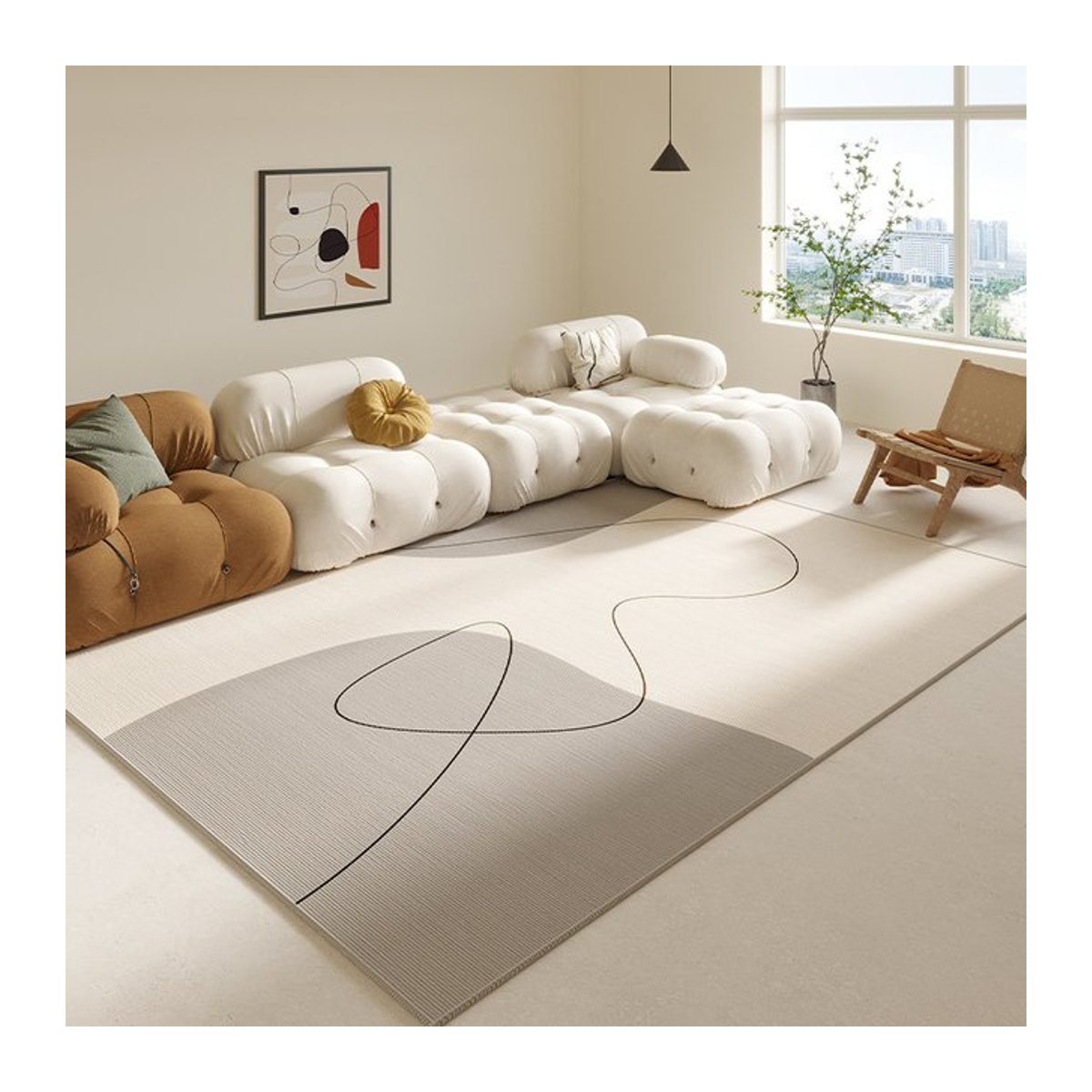VIKAMA Teppich mit geometrischem Design in Beige, weich und rutschfest für Wohnzimmer oder Bett - Bild 1