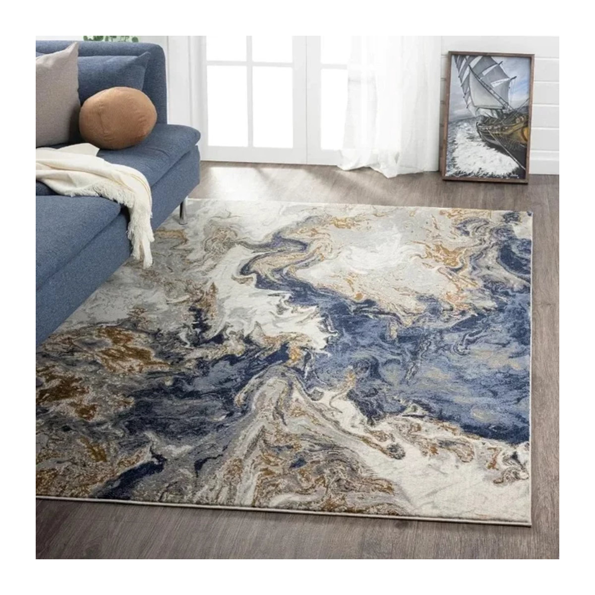 VIKAMA Teppich mit Marmor-Textur in Mehrfarbig für Wohnzimmer und Schlafzimmer im abstrakten Luxus-Design - Bild 1