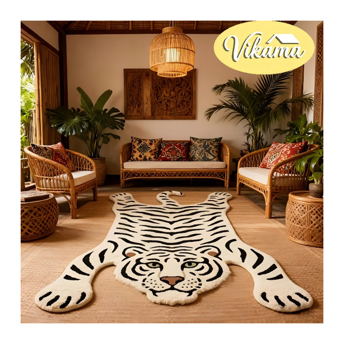 VIKAMA Teppich mit weißem Tiger-Muster, rutschfest und isolierend, ideal für Schlafzimmer, Badezimmer und Flur - Bild 1