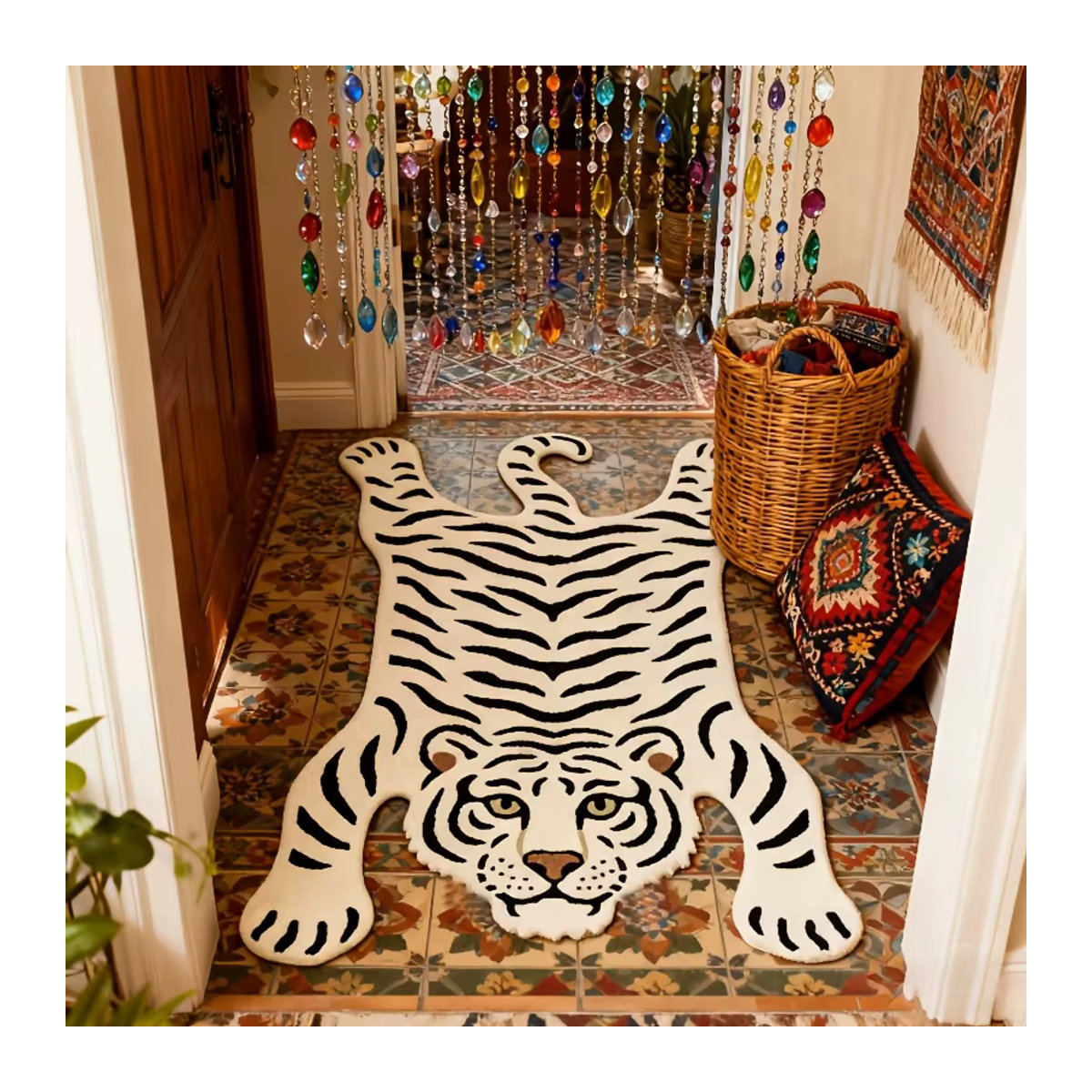 VIKAMA Teppich mit weißem Tiger-Muster, rutschfest und isolierend, ideal für Schlafzimmer, Badezimmer und Flur - Bild 4