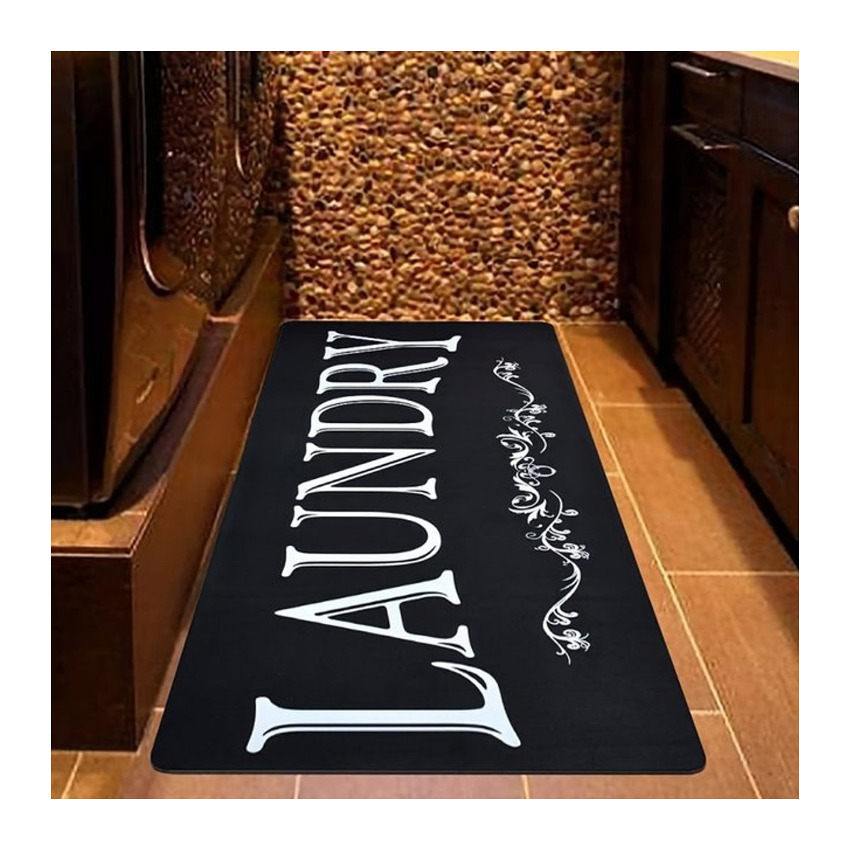 Vikama Textilmuster Teppich Schwarz, weich und saugfähig, rutschfester Läufer für Küche, Wohnzimmer, Schlafzimmer, Flur und Bad - Bild 1