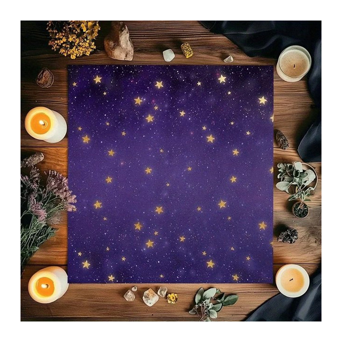VIKAMA Tischdecke mit lila Sternenmuster und Sternenhimmel-Kunstdruck für Meditationsräume und Astrologie - Bild 1