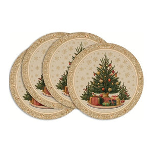 VIKAMA Tischdekoration Set aus Textil in Gold und Beige für Herbst und Weihnachten mit floralem Design