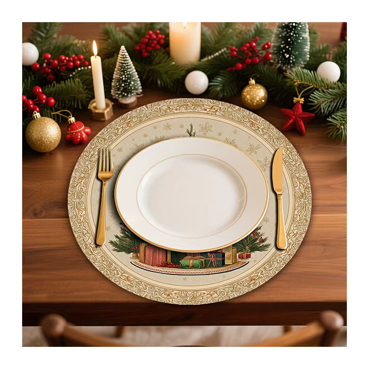 VIKAMA Tischdekoration Set aus Textil in Gold und Beige für Herbst und Weihnachten mit floralem Design - Bild 2