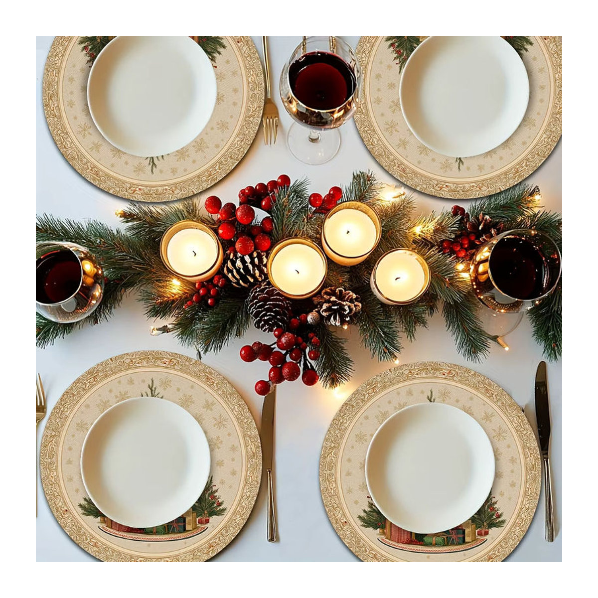VIKAMA Tischdekoration Set aus Textil in Gold und Beige für Herbst und Weihnachten mit floralem Design - Bild 3