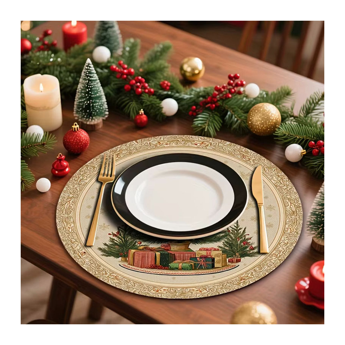 VIKAMA Tischdekoration Set aus Textil in Gold und Beige für Herbst und Weihnachten mit floralem Design - Bild 4