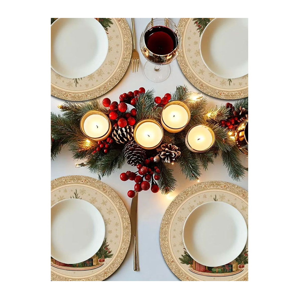 VIKAMA Tischdekoration Set aus Textil in Gold und Beige für Herbst und Weihnachten mit floralem Design - Bild 5
