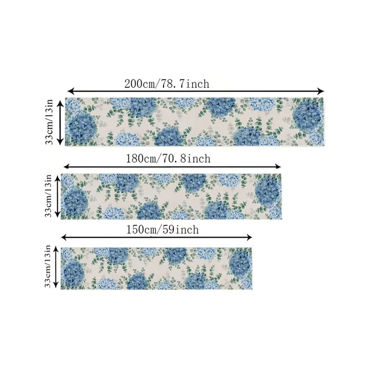 VIKAMA Tischläufer aus Leinen mit blauem Hortensien- und Eukalyptus-Design - Bild 6