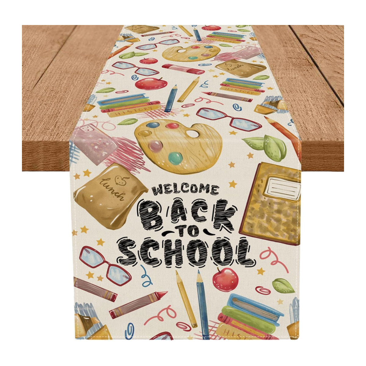 VIKAMA Tischläufer für den ersten Schultag in Weiß mit abstraktem Design - Bild 1