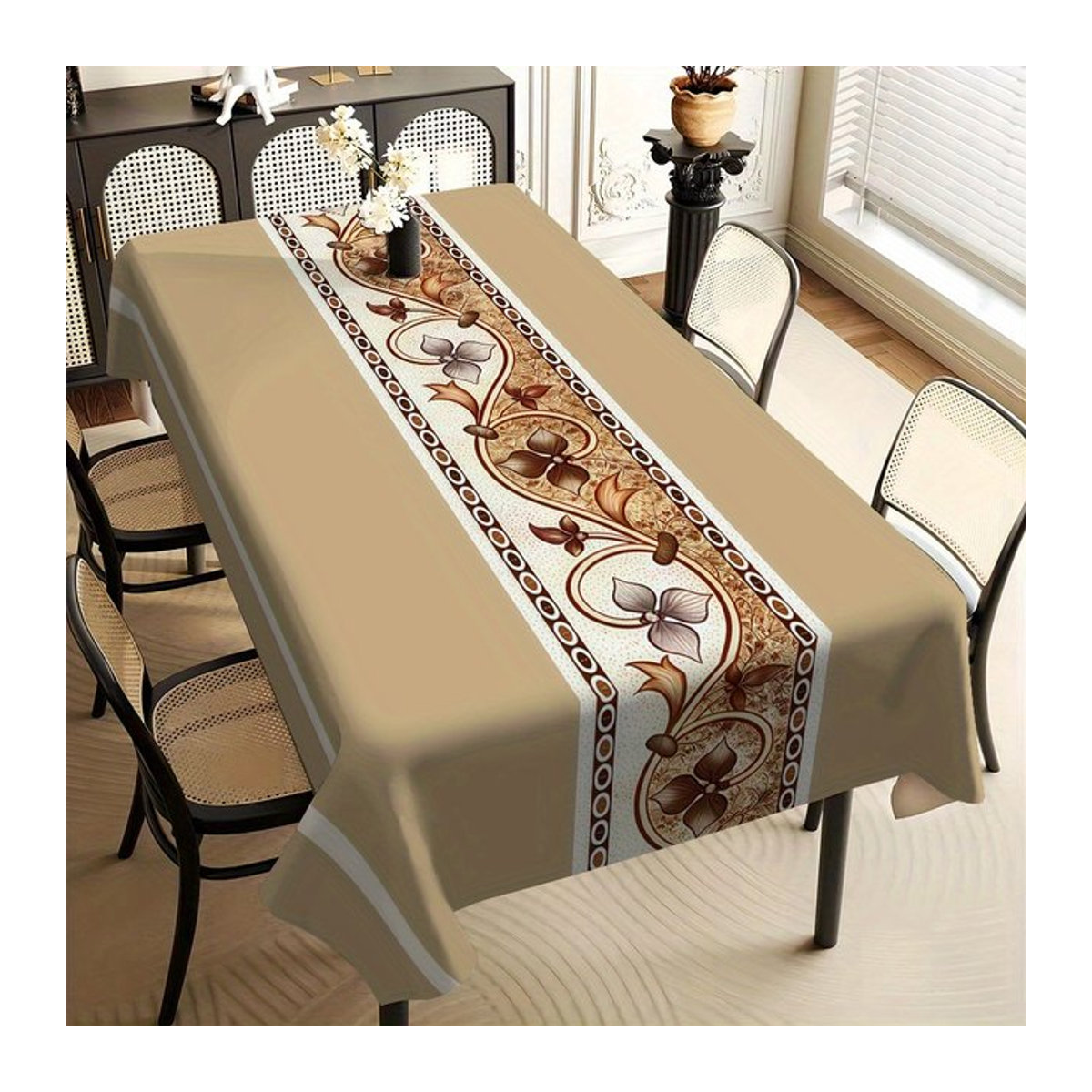 VIKAMA Tischläufer im American Style Vintage mit floralem Jacquard-Gewebe in Beige - Bild 1