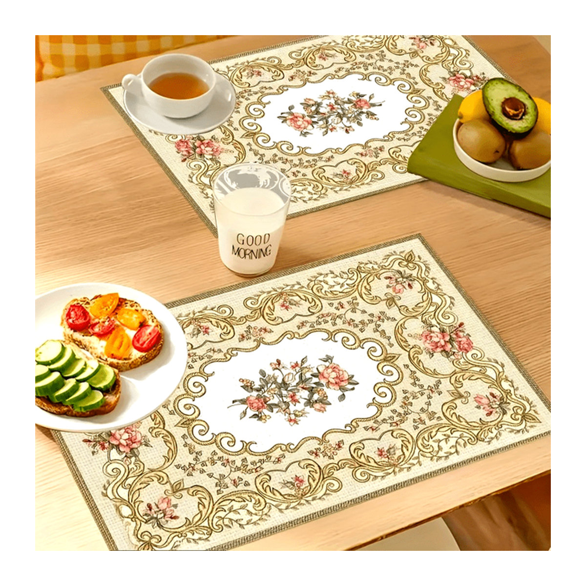 VIKAMA Tischläufer mit europäischer Vintage Stickerei und Blumenmuster in Beige - Bild 1