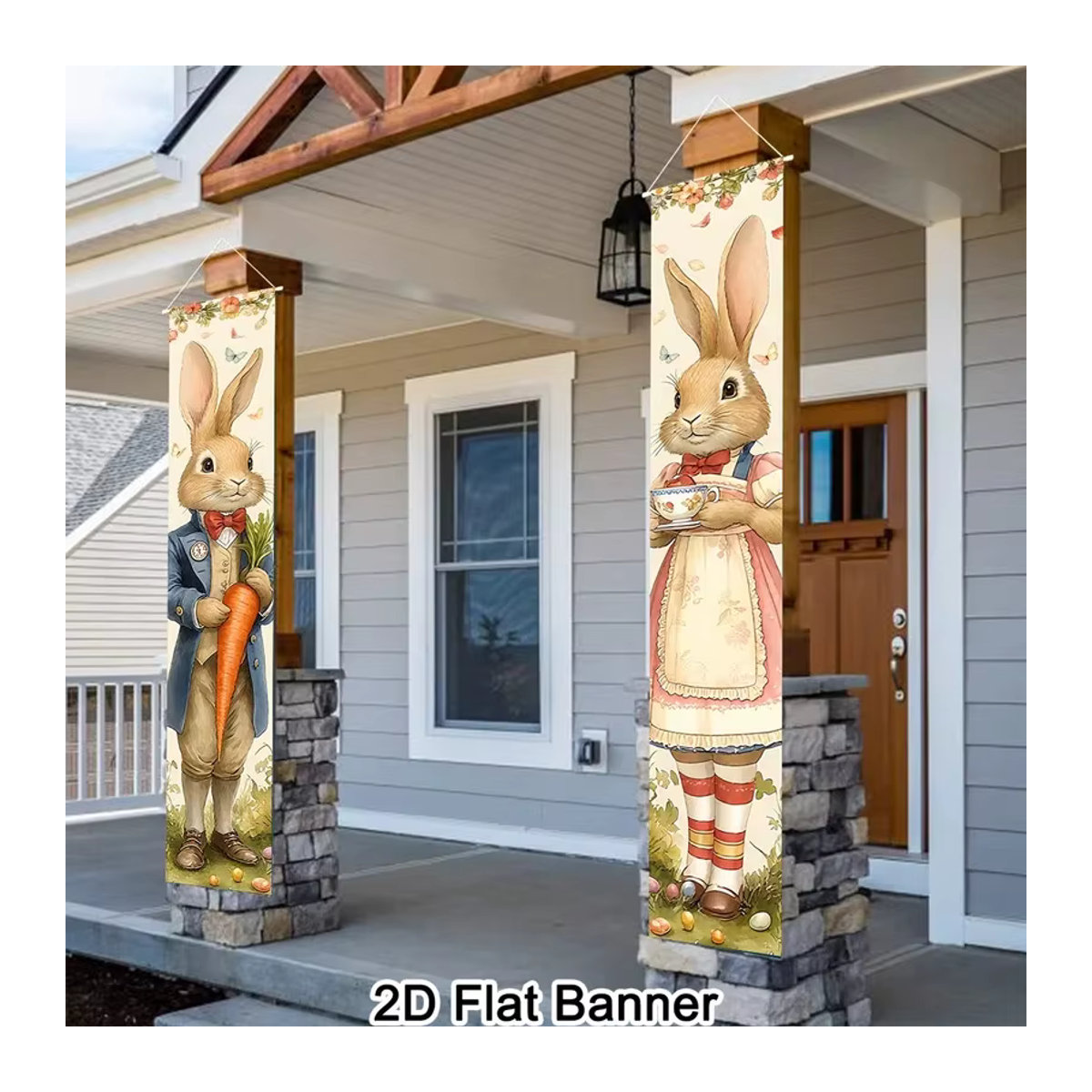 VIKAMA Türbanner im Vintage-Stil mit Hasenpaar als Osterdekoration, mehrfarbig, B/H: 180 x 30 cm - Bild 2