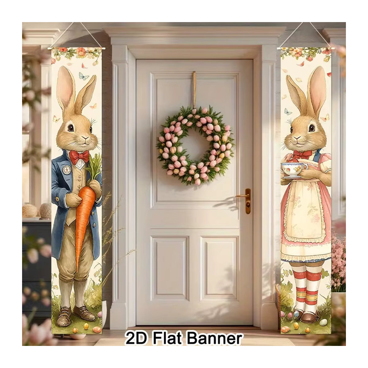 VIKAMA Türbanner im Vintage-Stil mit Hasenpaar als Osterdekoration, mehrfarbig, B/H: 180 x 30 cm - Bild 3