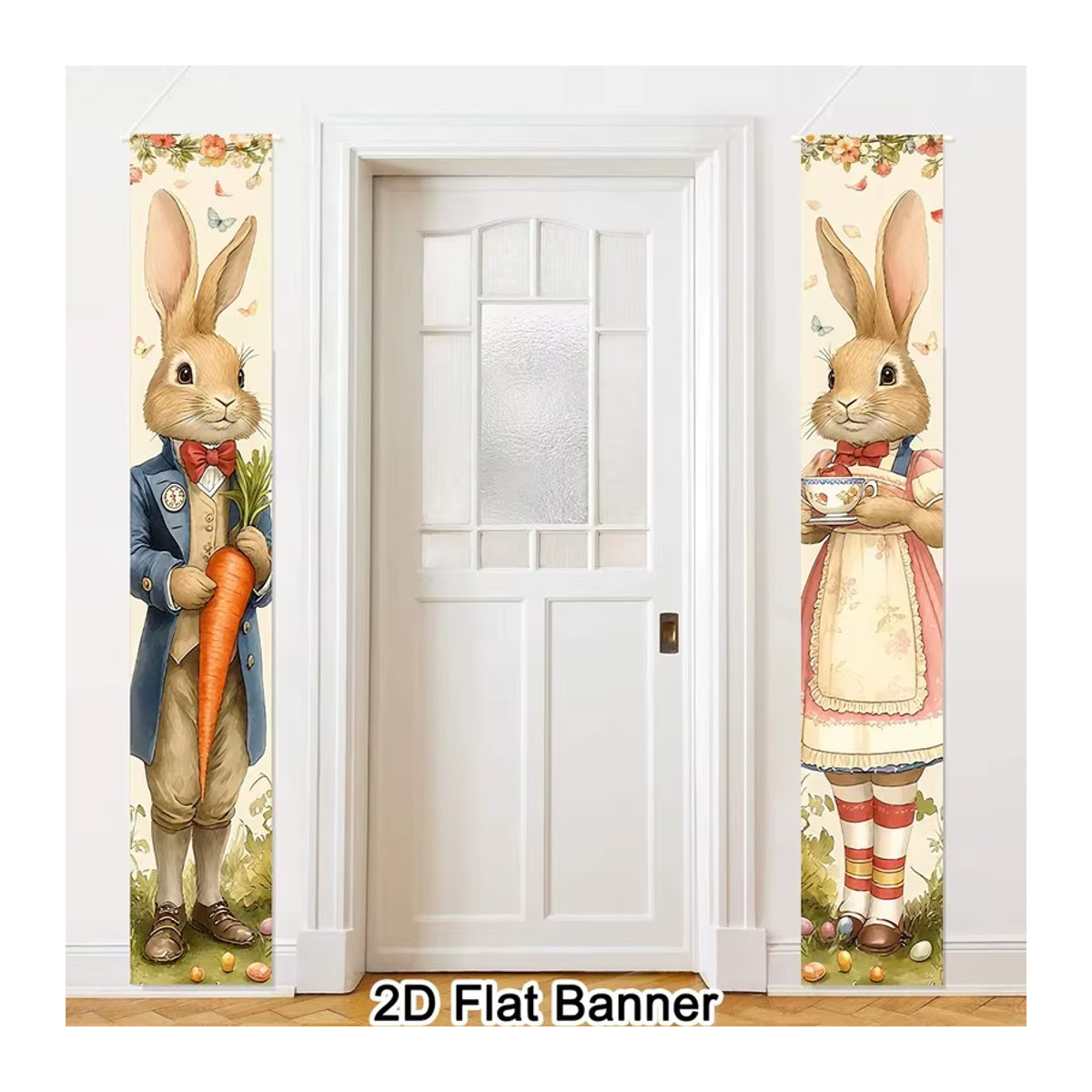 VIKAMA Türbanner im Vintage-Stil mit Hasenpaar als Osterdekoration, mehrfarbig, B/H: 180 x 30 cm - Bild 4