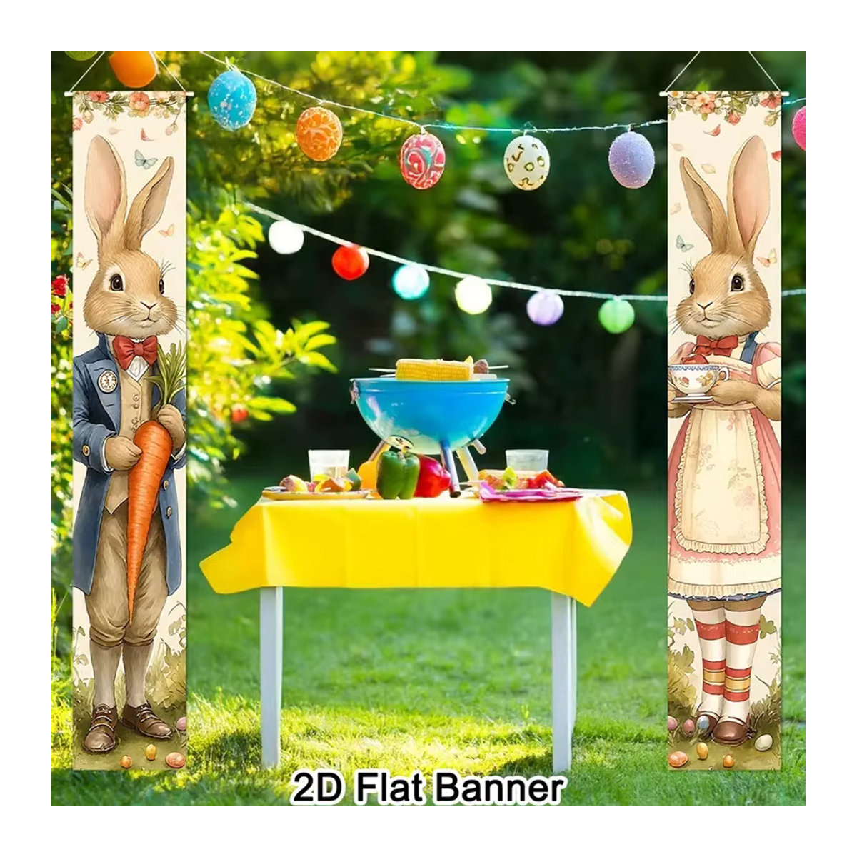 VIKAMA Türbanner im Vintage-Stil mit Hasenpaar als Osterdekoration, mehrfarbig, B/H: 180 x 30 cm - Bild 5