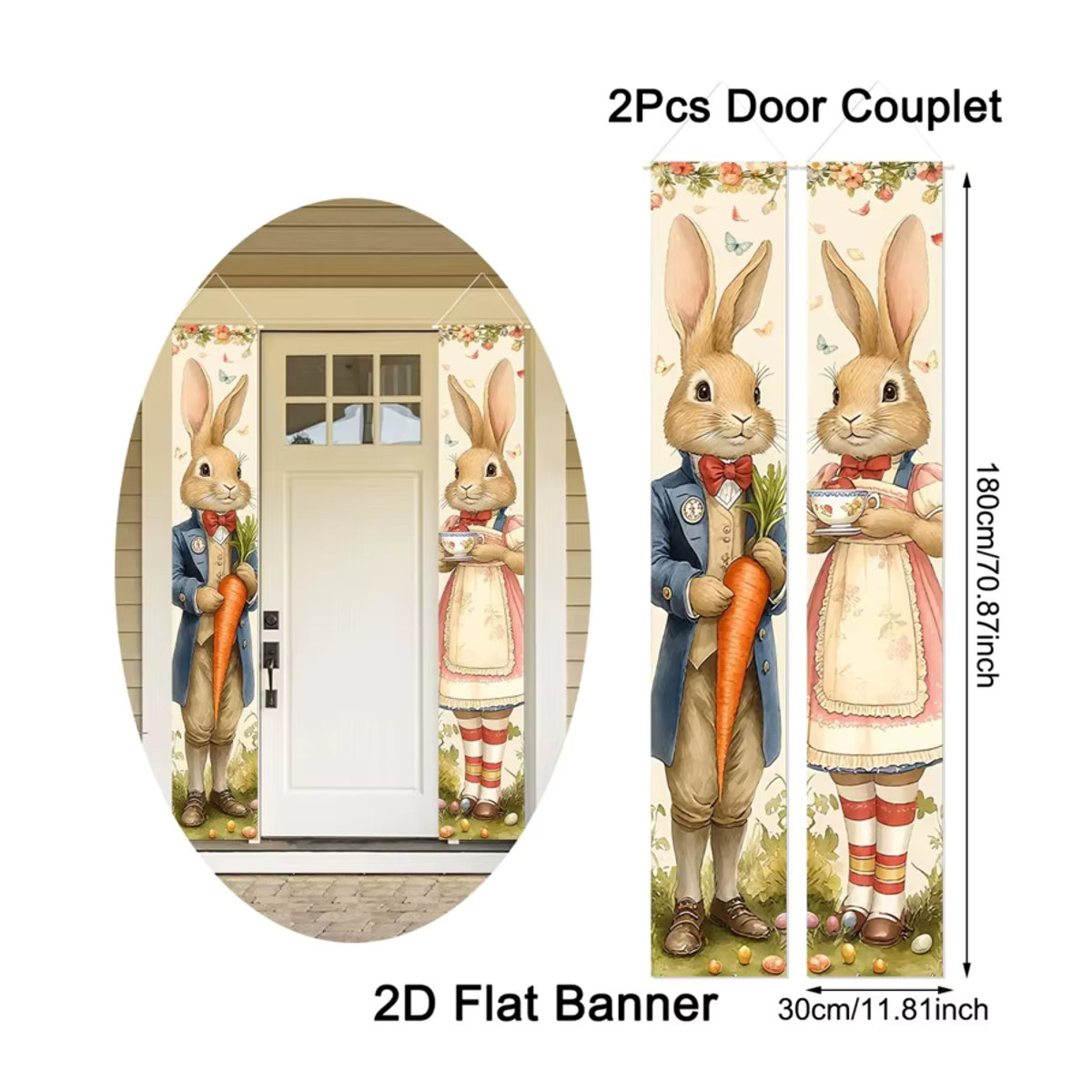 VIKAMA Türbanner im Vintage-Stil mit Hasenpaar als Osterdekoration, mehrfarbig, B/H: 180 x 30 cm - Bild 7