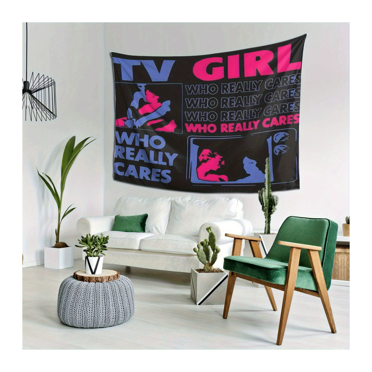 VIKAMA TV GIRL Wandteppich mit Paar-Print in Blau und Rosa, ästhetischer Wandbehang für Schlafzimmer und Wohnzimmer - Bild 3