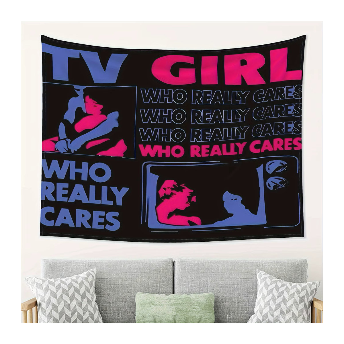 VIKAMA TV GIRL Wandteppich mit Paar-Print in Blau und Rosa, ästhetischer Wandbehang für Schlafzimmer und Wohnzimmer - Bild 5