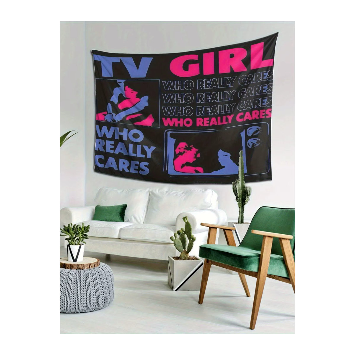 VIKAMA TV GIRL Wandteppich mit Paar-Print in Blau und Rosa, ästhetischer Wandbehang für Schlafzimmer und Wohnzimmer - Bild 6