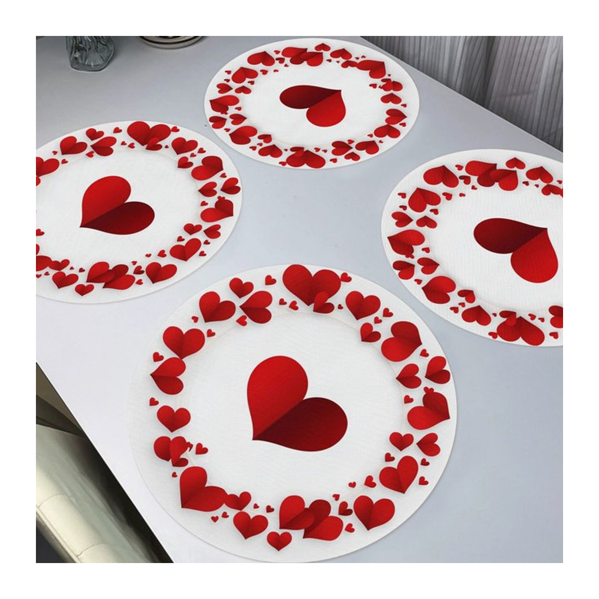 VIKAMA Valentinstag Tischmatte Koreanisches Design Rund Weiß - Bild 1