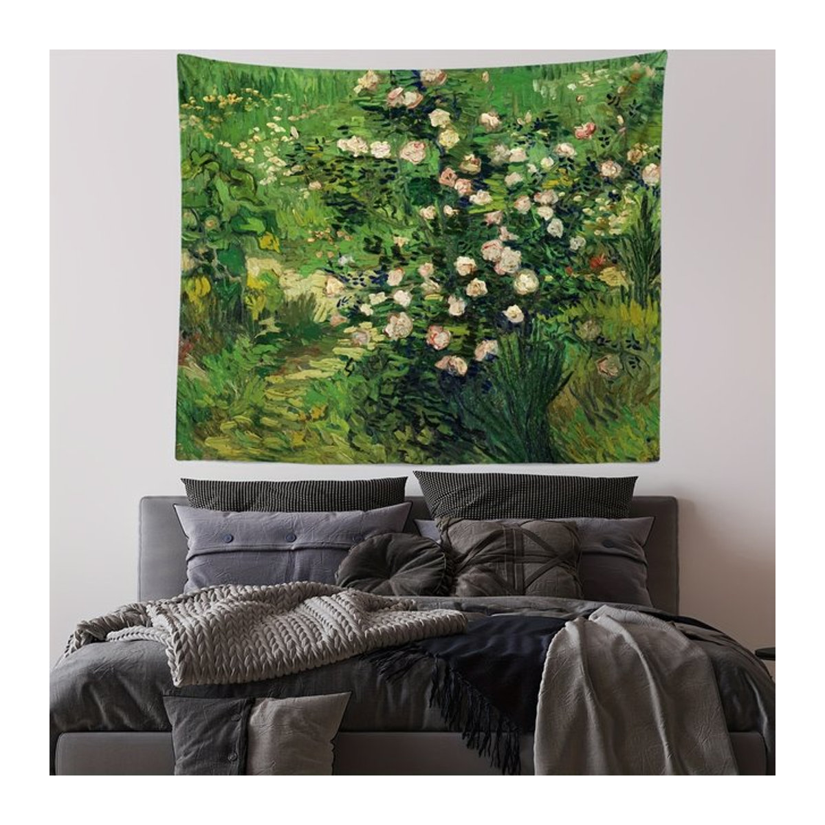 VIKAMA Van Gogh Garten Wandteppich mit floralem Ölgemälde in Grün, rechteckiger Textil-Wandteppich im Vintage-Stil, B/H: 40 x 60 cm - Bild 1