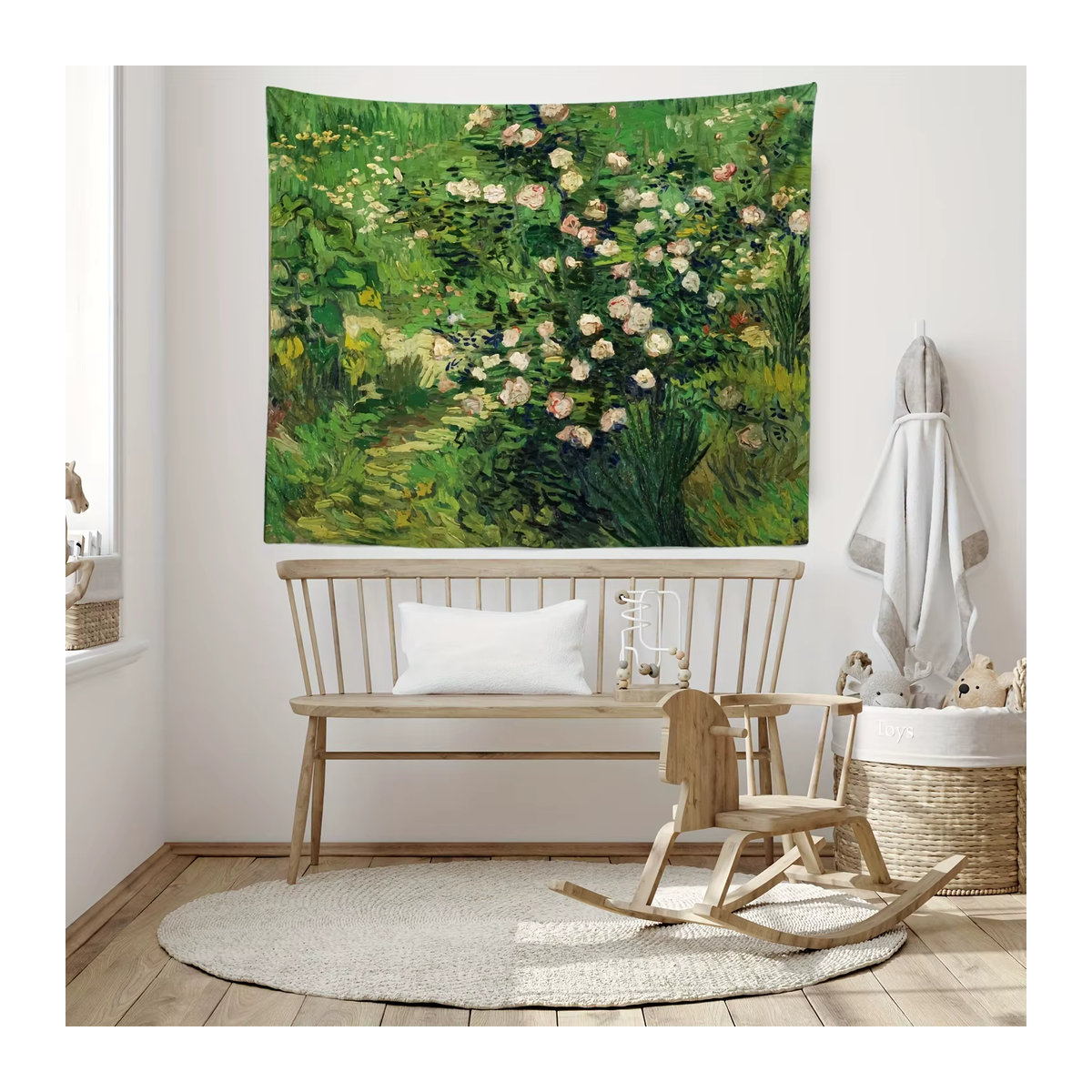 VIKAMA Van Gogh Garten Wandteppich mit floralem Ölgemälde in Grün, rechteckiger Textil-Wandteppich im Vintage-Stil, B/H: 40 x 60 cm - Bild 2