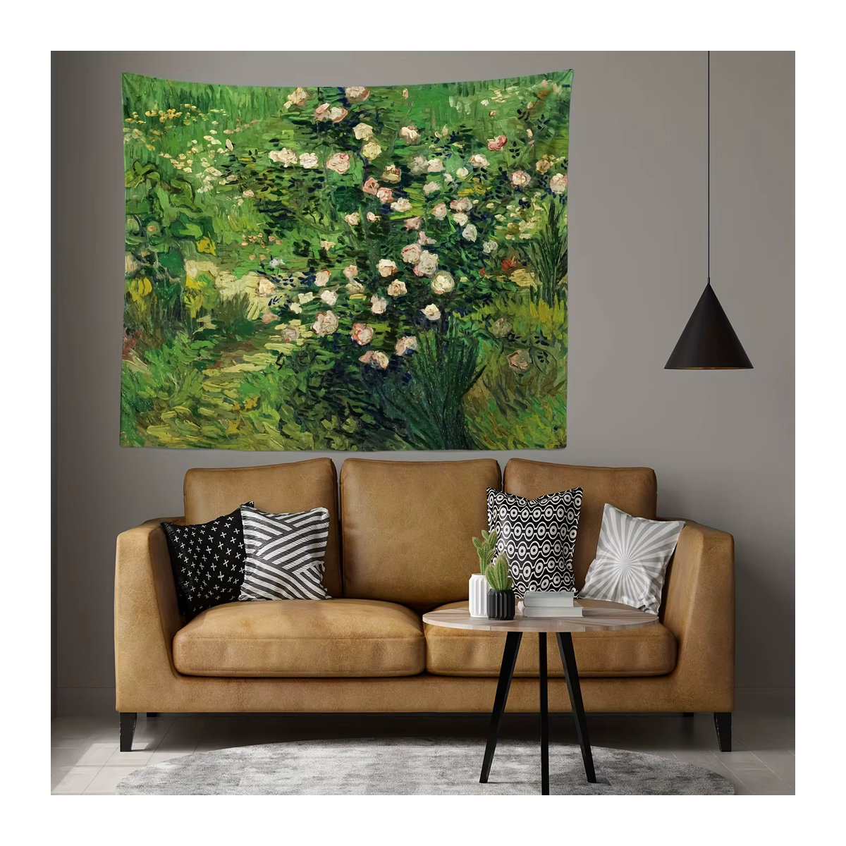 VIKAMA Van Gogh Garten Wandteppich mit floralem Ölgemälde in Grün, rechteckiger Textil-Wandteppich im Vintage-Stil, B/H: 40 x 60 cm - Bild 4